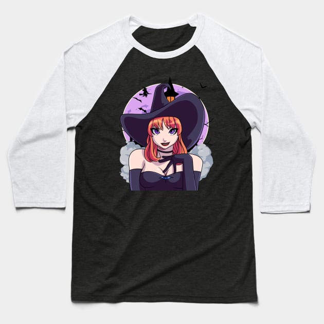 Sexy Witch Happy Halloween Baseball T-Shirt by Noseking